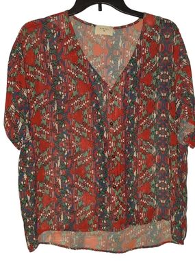 Everly Multicolored Short Sleeve Blouse Size Small